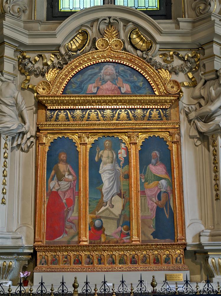 Milan (Italy) - Triptych of Resurrection with Saints John the Baptist and Evangelist and the Commitments in the Abbey of Casoretto